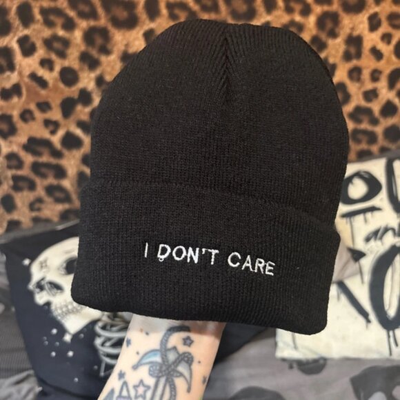 New emo anti every thing beanie hat I don’t care goth grunge hate hat unisex one - Picture 5 of 5